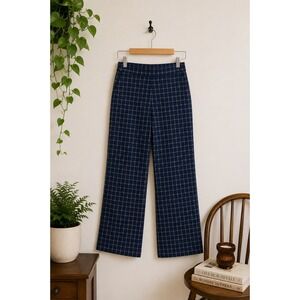 Crosby Blue Gold Plaid Wide Leg Pants Stretch Preppy Corpcore Trousers Sz L Chic